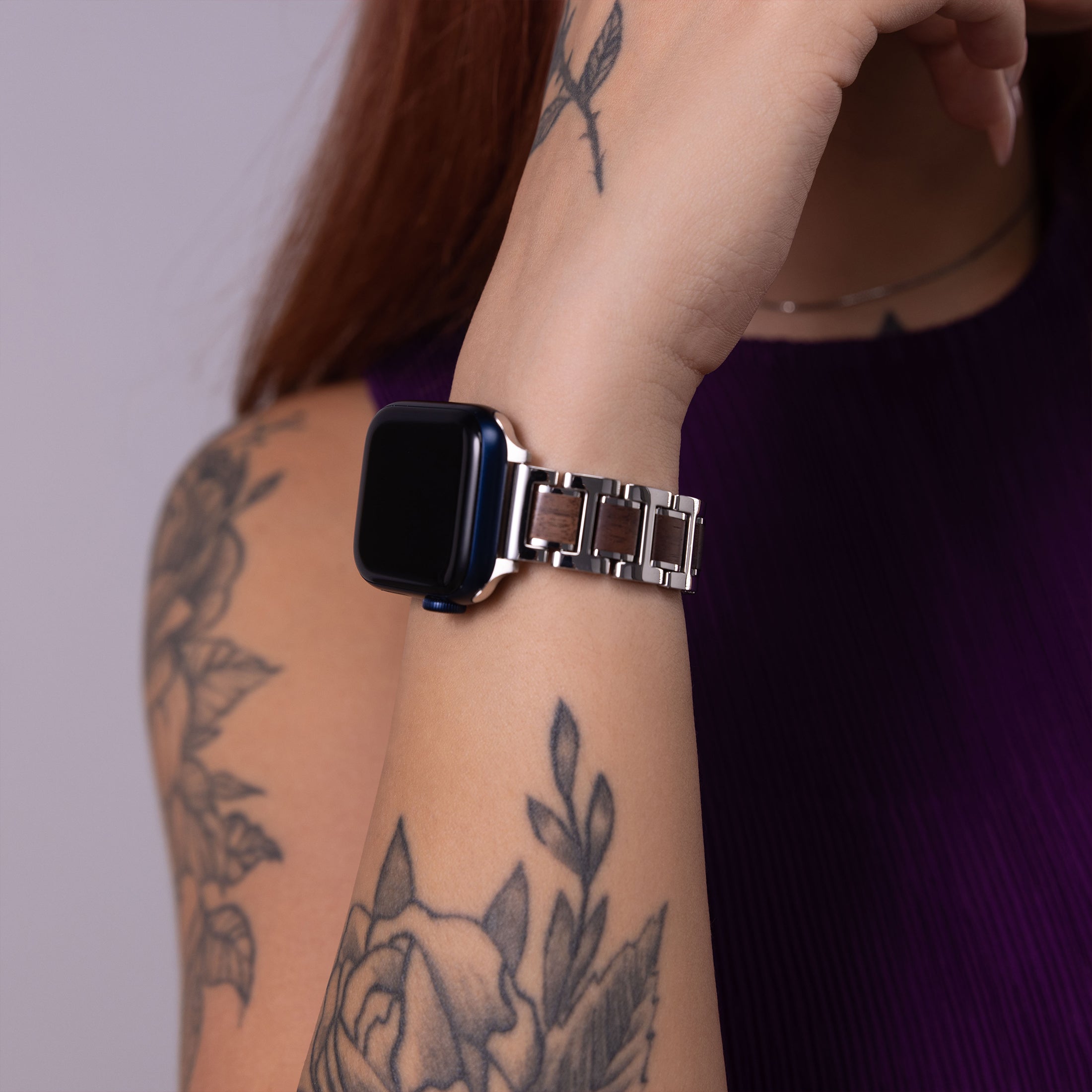 NaturaGlow Apple Watch Bands for Women, Wood Steel Mixed